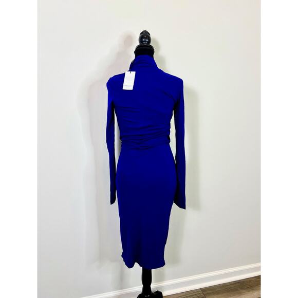 Reiss Freya Twist Front Midi Dress Cobalt Blue Size 2 Turtleneck Party Cocktail - Picture 2 of 5